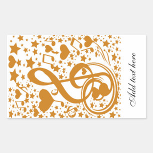 Stars,Hears and The Music Notes,Gold_ Rectangular Sticker