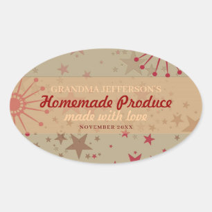 Stars : Homemade with Love Oval Label Sticker