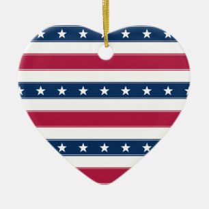Stars & Horizontal Stripes Personalised USA Heart Ceramic Ornament