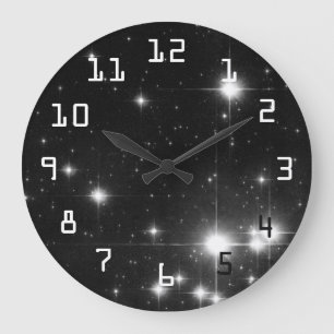Stars in Deep Space Black and White Large Clock