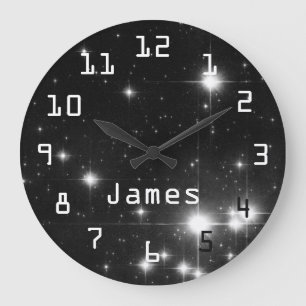 Stars in Deep Space Black and White Large Clock