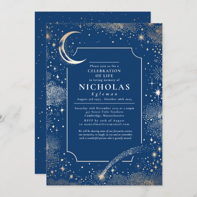 Stars In Loving Memory Funeral Remembrance Service Invitation (Front/Back)
