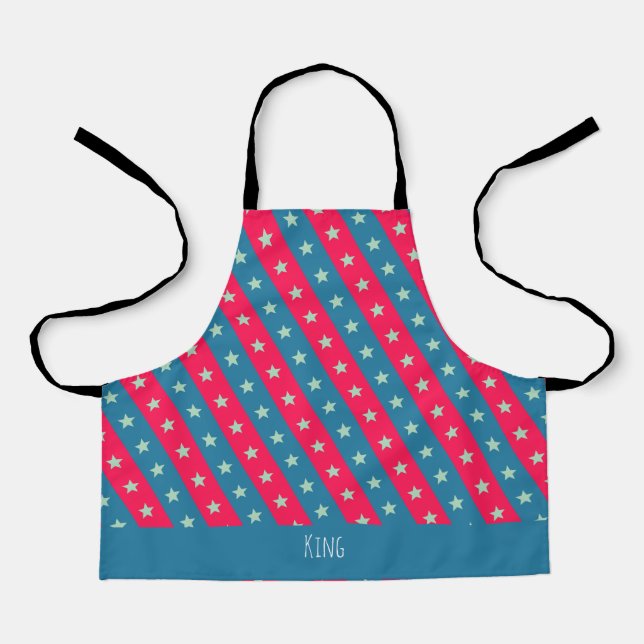Stars & Lines Pink Blue Minimal Pattern Apron (Front)