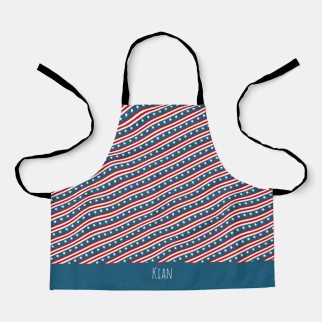 Stars & Lines Red White Blue Minimal Pattern Apron (Front)