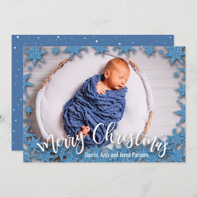 Stars Merry Christmas Photo Birth Announcements (Front/Back)