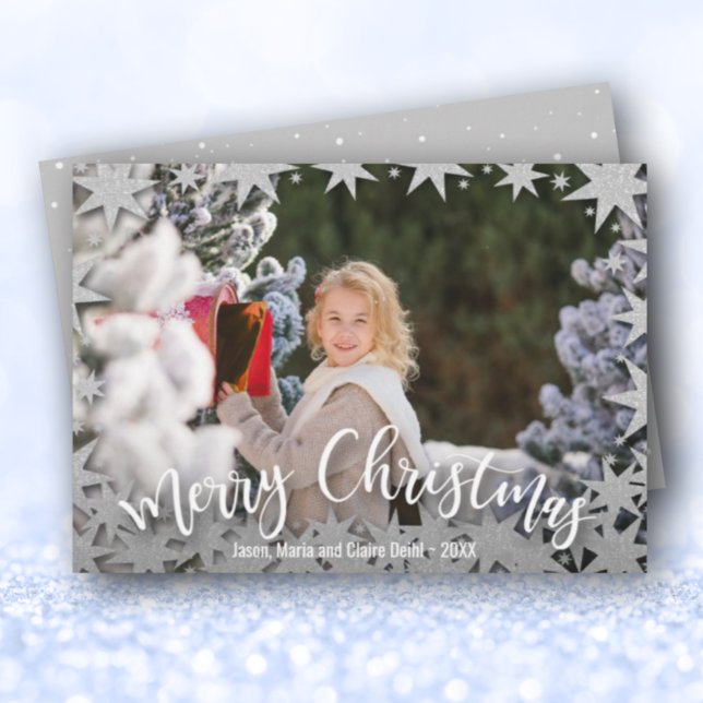 Stars Merry Christmas Script Photo Holiday Card (Creator Uploaded)