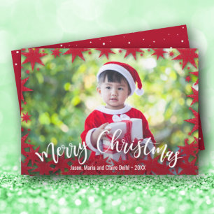 Stars Merry Christmas Script Photo Holiday Card