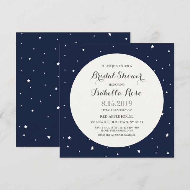 Stars Midnight Blue Full Moon Bridal Shower Invite (Front/Back)