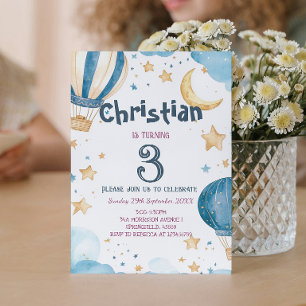 Stars moon and balloons Kids Birthday party Invitation
