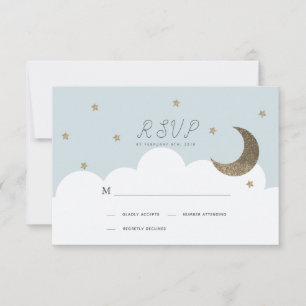 Stars & Moon Baby Blue Boy Baptism RSVP Card