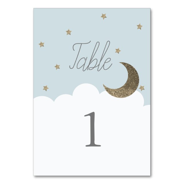 Stars & Moon Baby Blue Boy Table Number (Front)