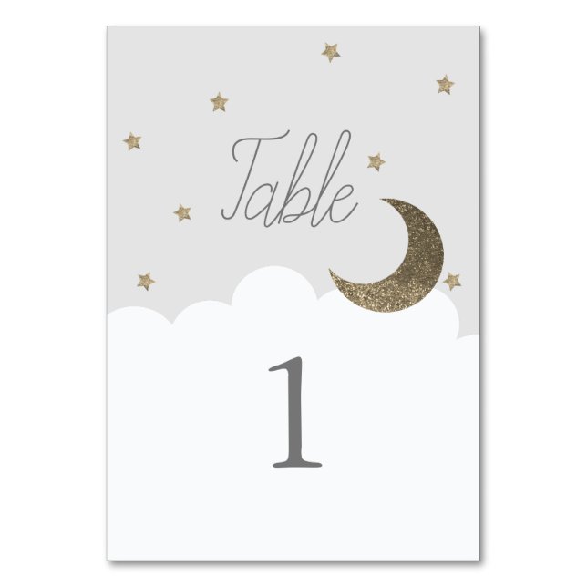 Stars & Moon Baby Grey Table Number (Front)