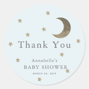 Stars & Moon Baby Shower Blue Thank You Sticker