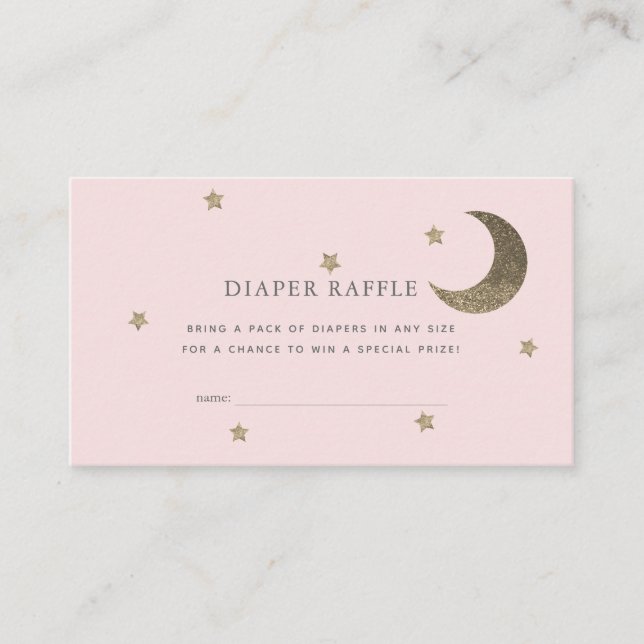 Stars & Moon Baby Shower Pink Diaper Raffle Ticket Enclosure Card (Front)