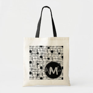 Stars Moon Black and White Name Library Books Tote Bag