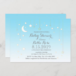 Stars moon blue boy baby shower invitation