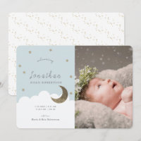 Stars & Moon Blue Boy Photo Birth Announcement