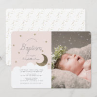 Stars & Moon Blush Pink Girl Photo Baptism
