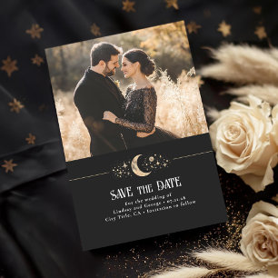 Stars Moon Celestial Black Save the Date Photo