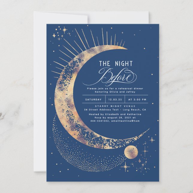 Stars Moon Celestial Night Rehearsal Dinner Invitation (Front)