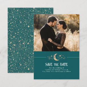 Stars Moon Celestial Teal Save the Date Photo