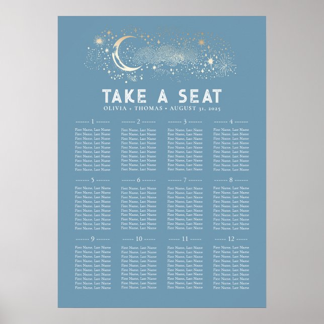 Stars Moon Celestial Wedding Seating Chart (Front)