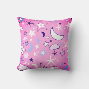 Stars Moon Children Fun Pink Cushion