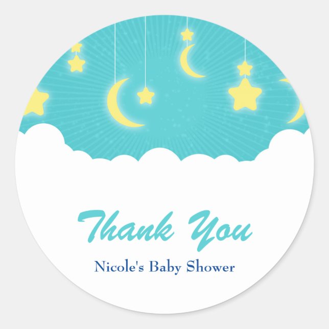 Stars Moon & Clouds Baby Shower Favour Stickers (Front)