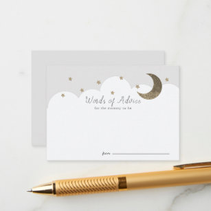 Stars Moon & Clouds Grey Baby Shower Advice Cards
