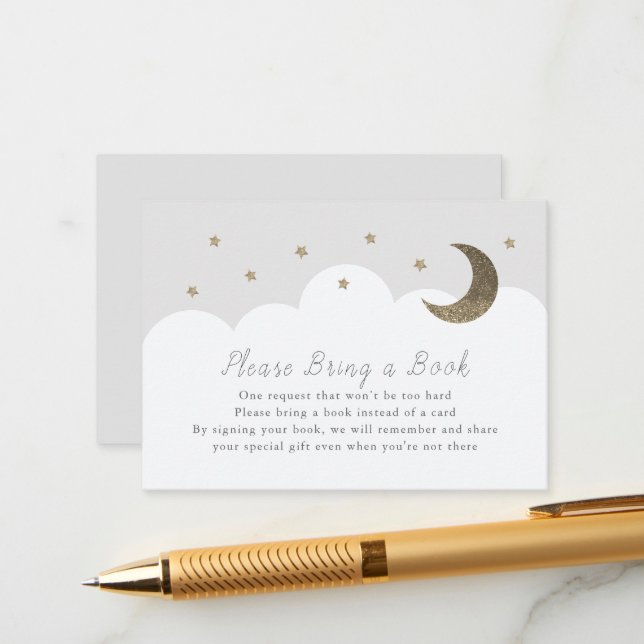 Stars, Moon & Clouds Grey Please Bring a Book Card (Front/Back In Situ)