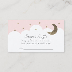 Stars Moon & Clouds Pink Diaper Raffle Ticket Enclosure Card