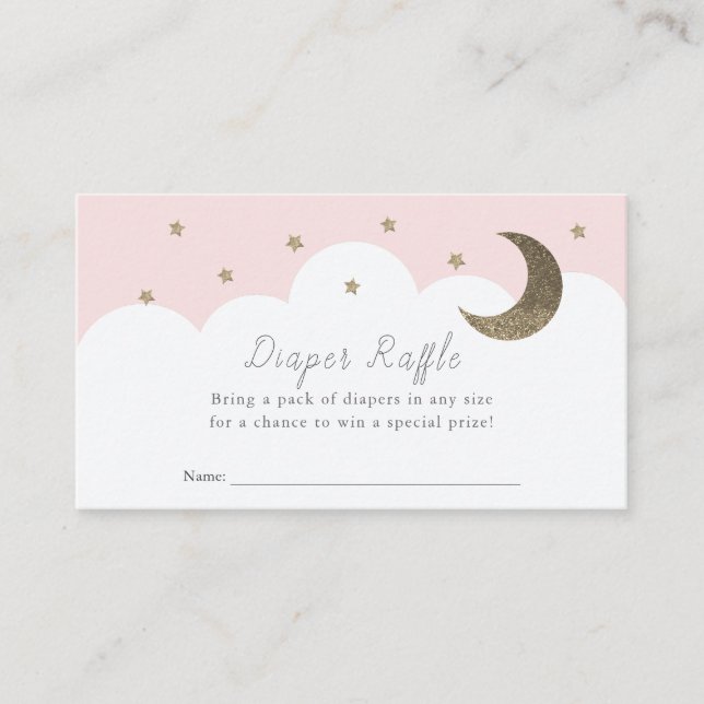 Stars Moon & Clouds Pink Diaper Raffle Ticket Enclosure Card (Front)