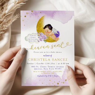 Stars Moon Lilac Heaven Sent Mexican Baby Shower Invitation