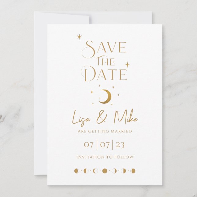 Stars & Moon Minimal Celestial Save the Date Invitation (Front)