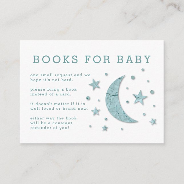 Stars Moon Mint Baby Shower Book Request Card (Front)