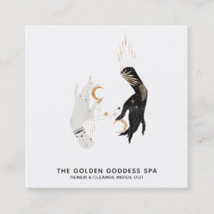 *~* Stars Moon Mystic Hands Gold Palm Leaves Spa Square Business Card