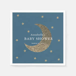 Stars & Moon Navy Blue Baby Shower Paper Napkins