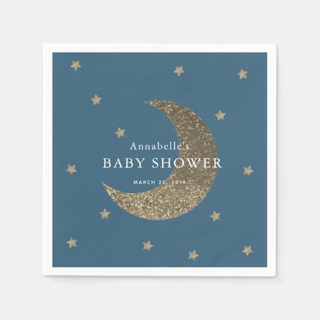 Stars & Moon Navy Blue Baby Shower Paper Napkins (Front)