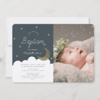 Stars & Moon Navy Blue Boy Photo Baptism