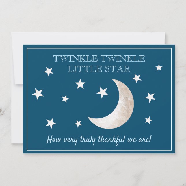 Stars Moon Navy Blue White Baby Shower Thank You Card (Front)