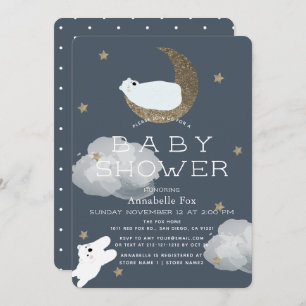 Stars & Moon Polar Bears Navy Baby Shower Invitation