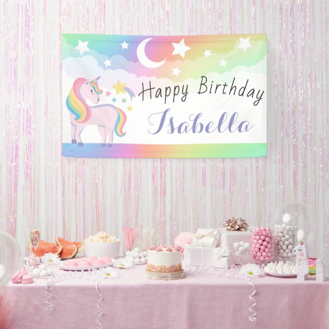 Stars & Moon Rainbow Sky Magical Unicorn Birthday Banner (Party)