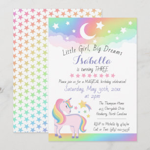Stars & Moon Rainbow Sky Magical Unicorn Birthday Invitation