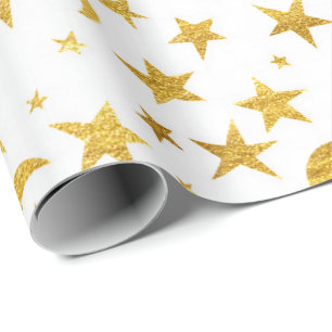 Stars Moon Sky  Gold White Galaxy  Elegant Chic Wrapping Paper
