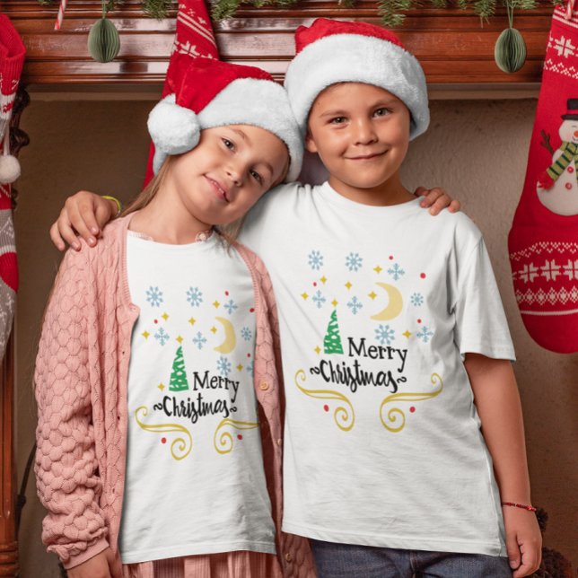 Stars, Moon, Snowflakes, and Merry Christmas Kids T-Shirt (Stars, Moon, Snowflakes, and Merry Christmas Kids T-Shirt)