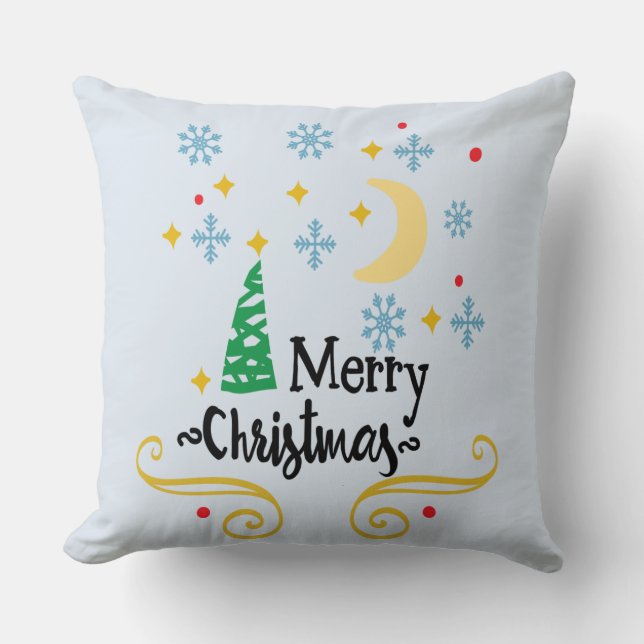 Stars, Moon, Snowflakes, and Merry Christmas, ZSSG Cushion (Front)