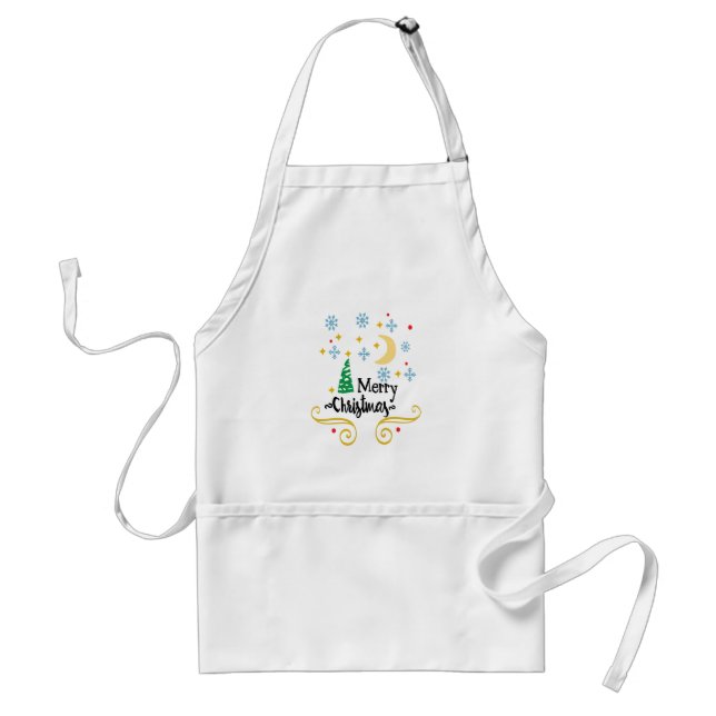 Stars, Moon, Snowflakes, and Merry Christmas, ZSSG Standard Apron (Front)
