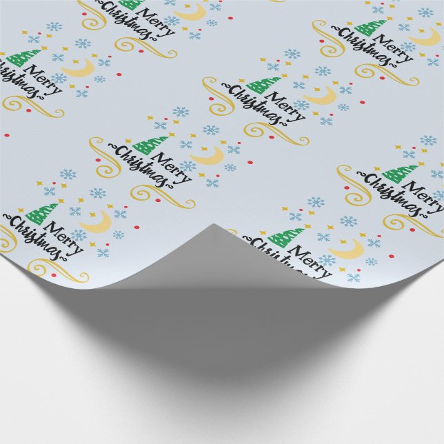 Stars, Moon, Snowflakes, and Merry Christmas, ZSSG Wrapping Paper (Corner)