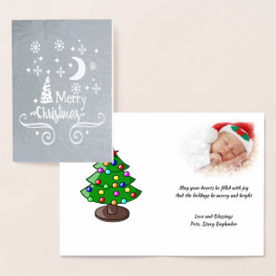 Stars, Moon, Snowflakes, Christmas Silver, ZSSG Foil Card