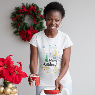 Stars, Moon, Snowflakes & Merry Christmas Women's T-Shirt